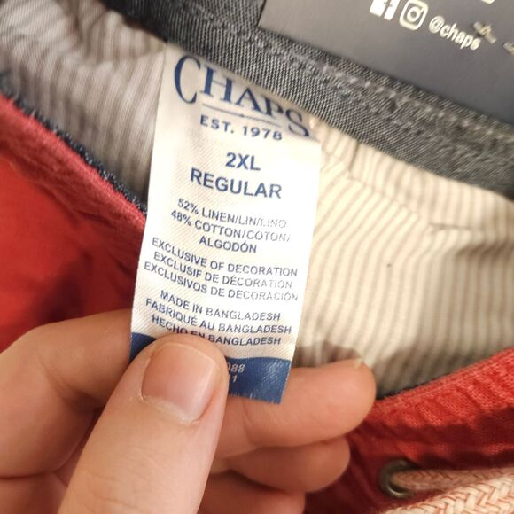 NWT Chaps Mens 2XL XXL Red Linen Cotton Seacoast Wash Drawstring Pull On Shorts - Picture 5 of 8